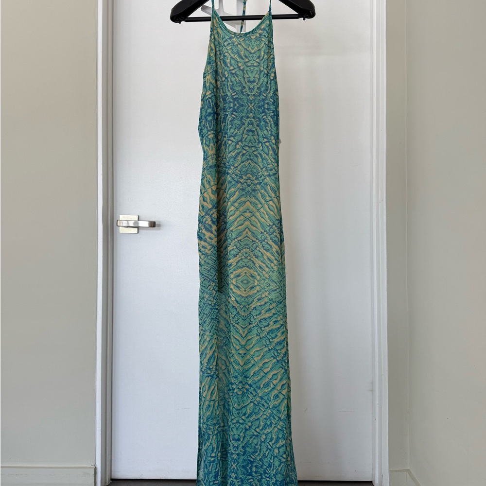 NWT Rory Beca Elegant Green and Blue Patterned Maxi Dress